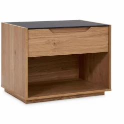 Alexia - Glass and Walnut Wood Nightstand by Mobican
