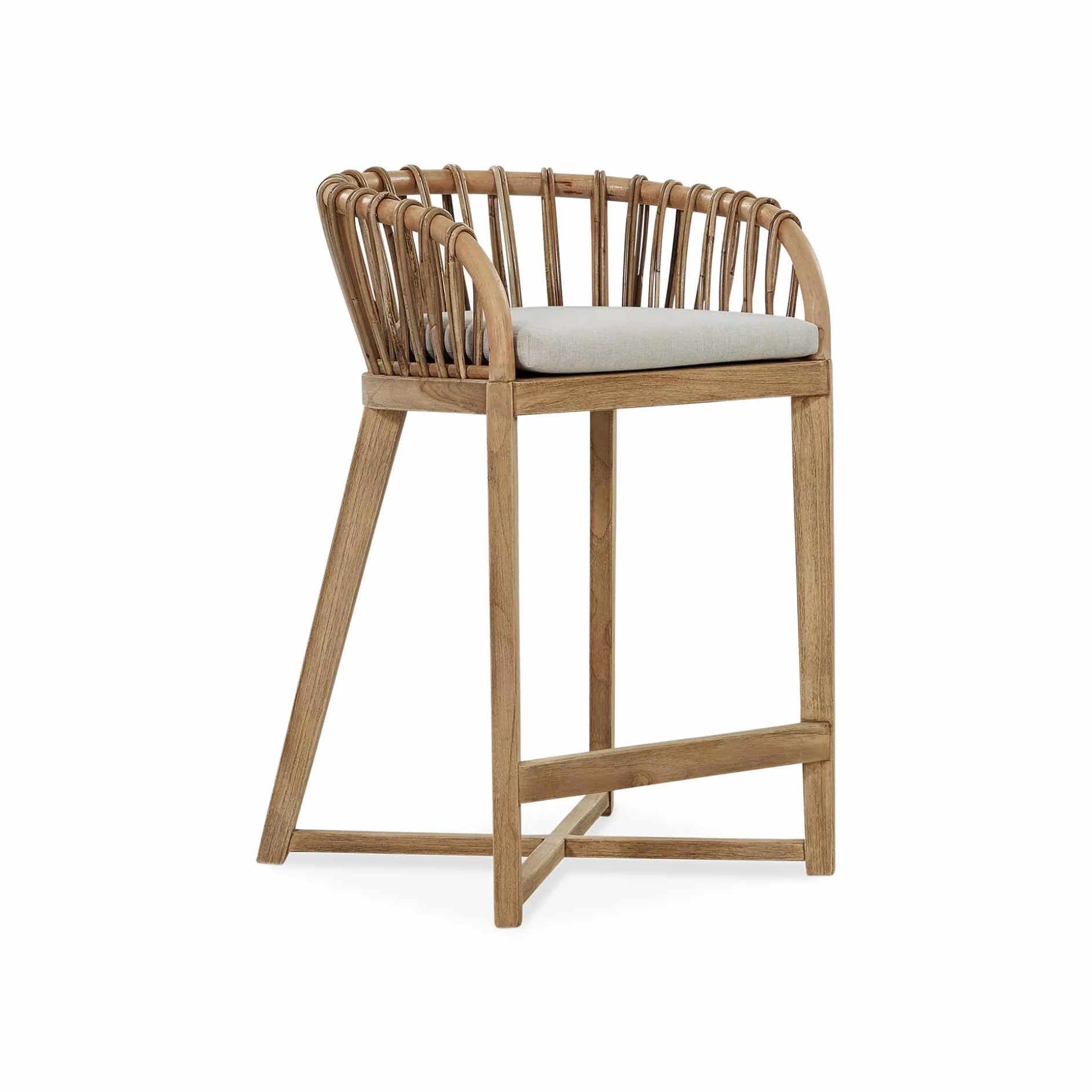 Binah - Teak Wood And Rattan Counter Stool