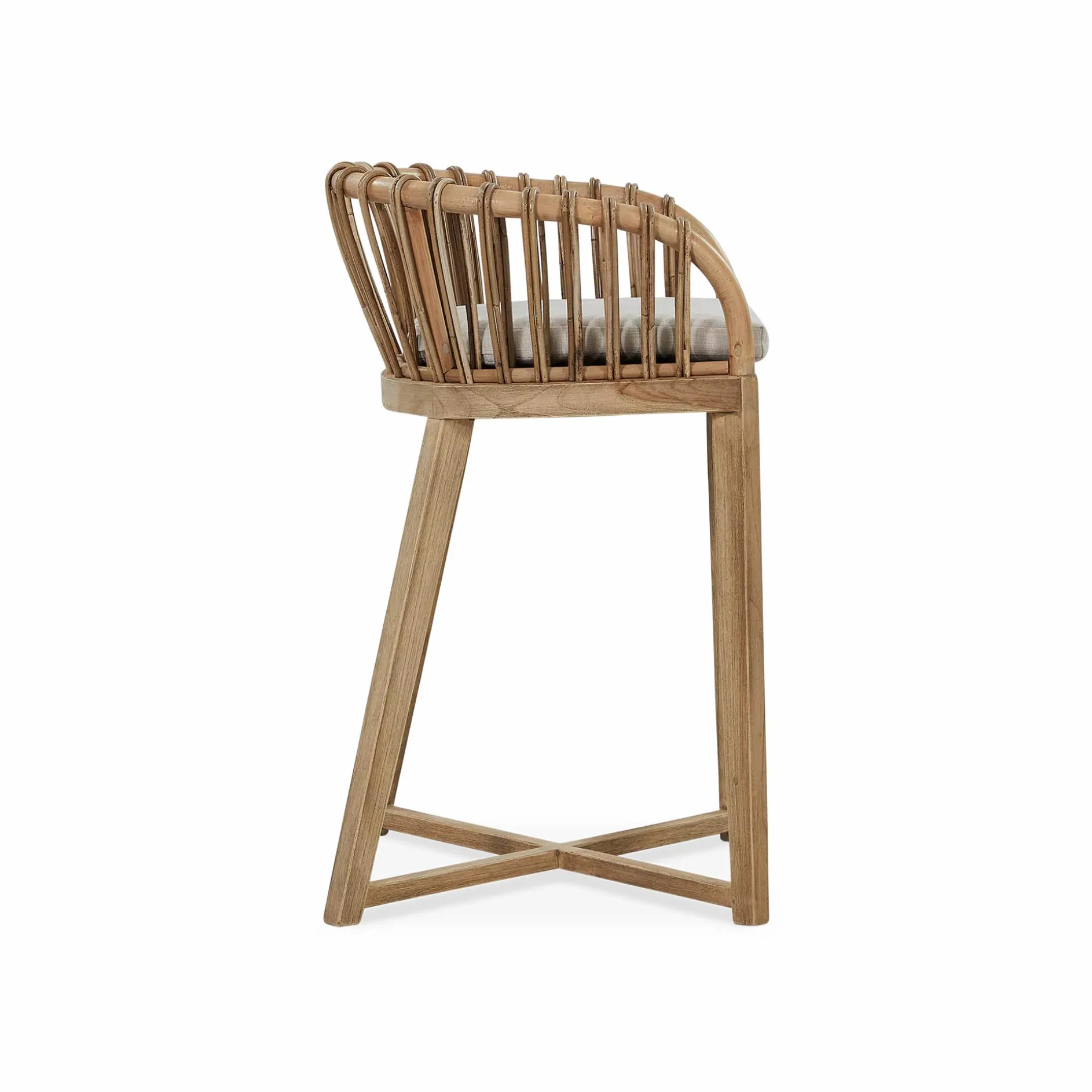 Binah - Teak Wood And Rattan Counter Stool