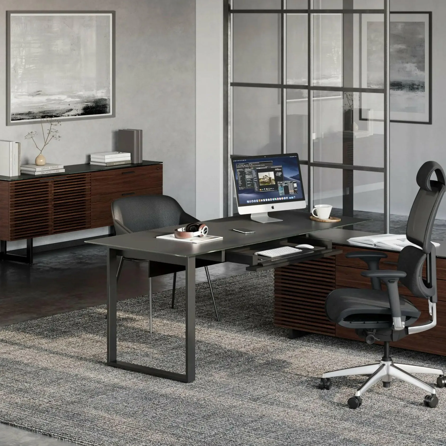 Corridor Office 6531 - Modular Wood and Tempered Glass Desk by BDI