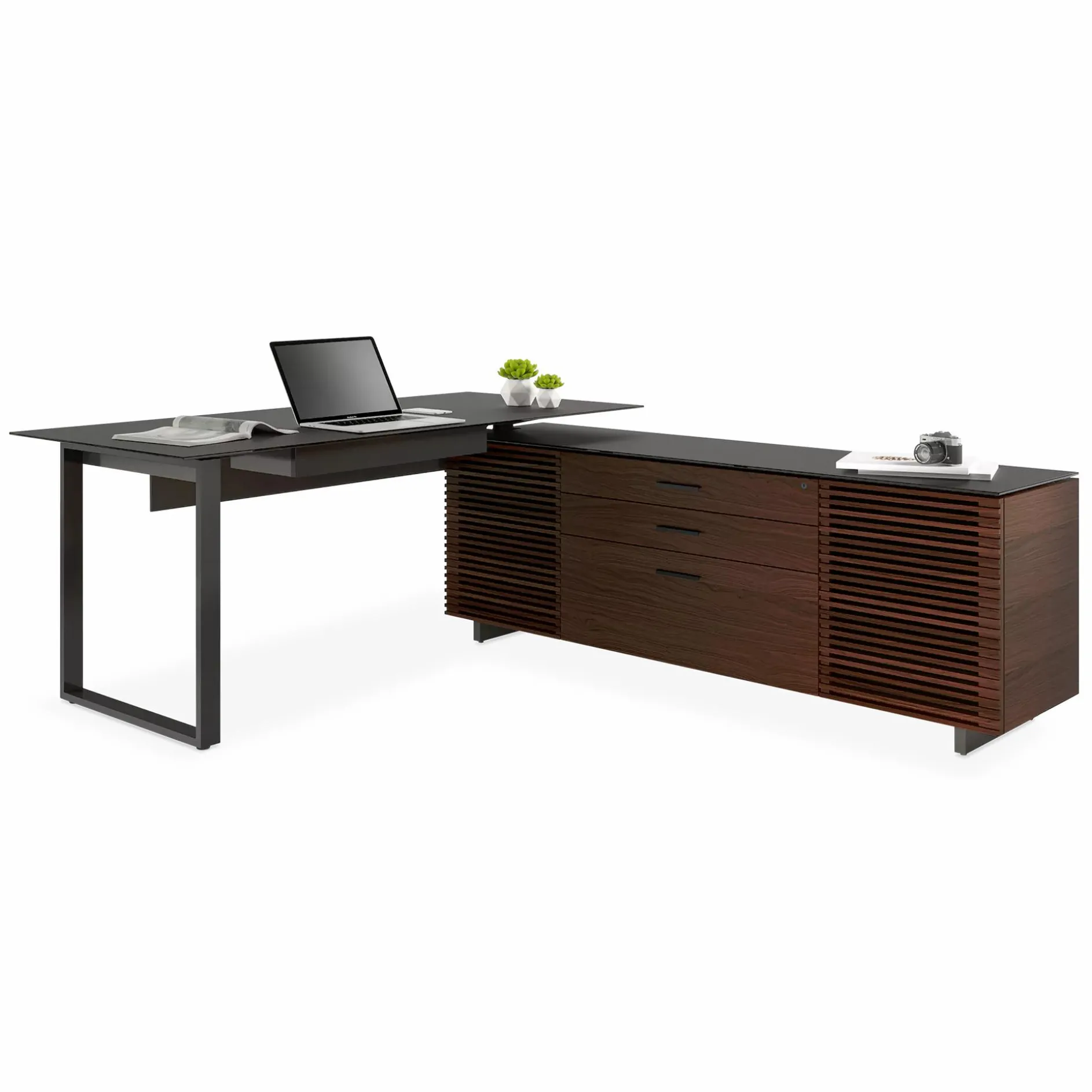 Corridor Office 6531 - Modular Wood and Tempered Glass Desk by BDI