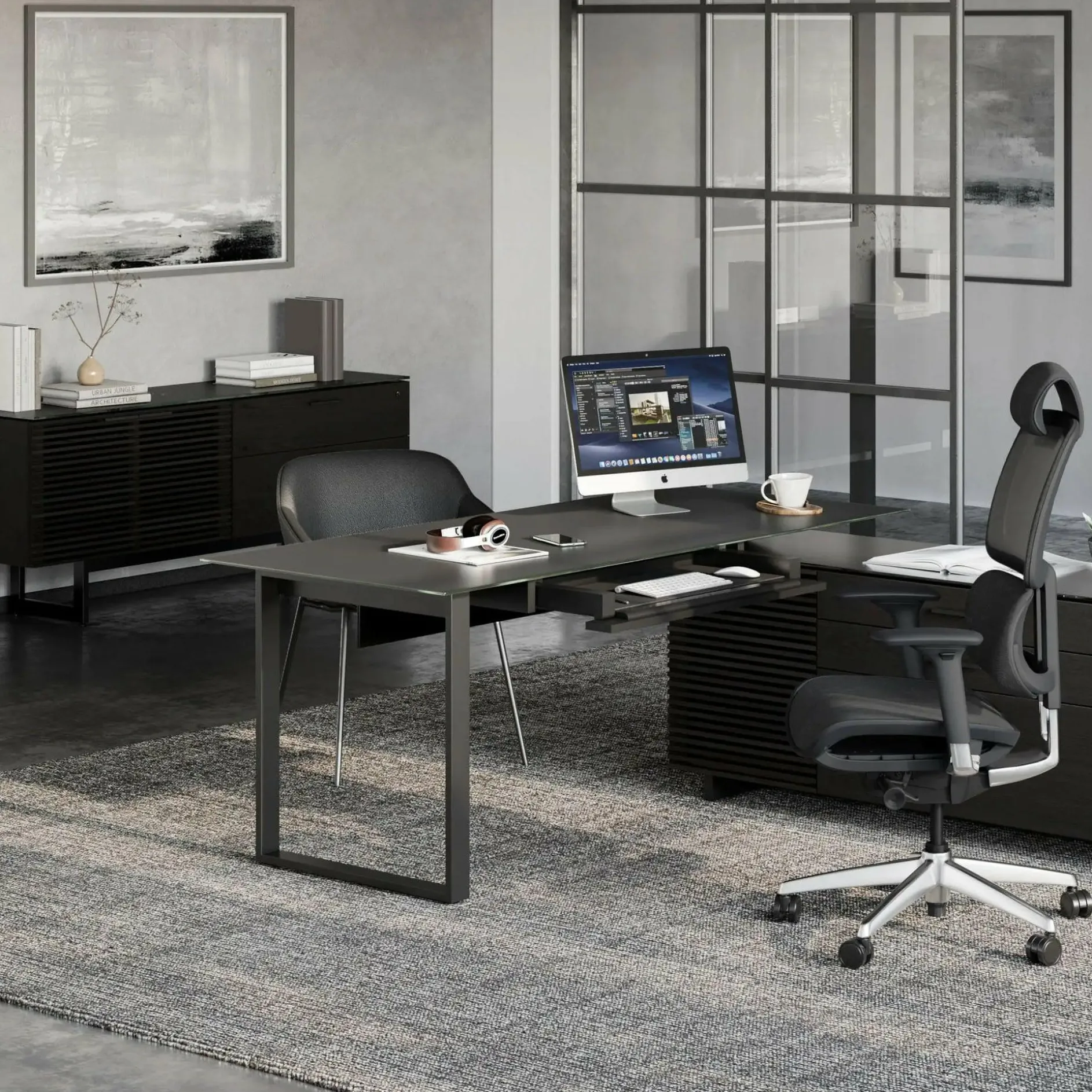 Corridor Office 6531 - Modular Wood and Tempered Glass Desk by BDI