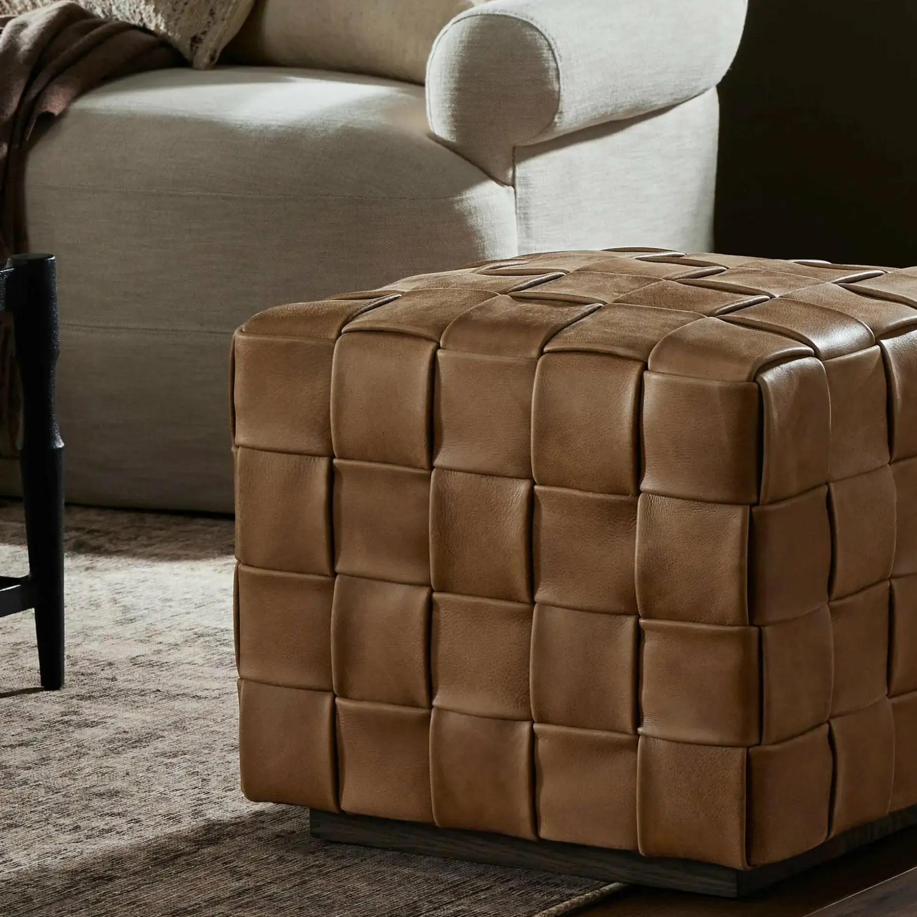 Flores - Leather Ottoman by Four Hands