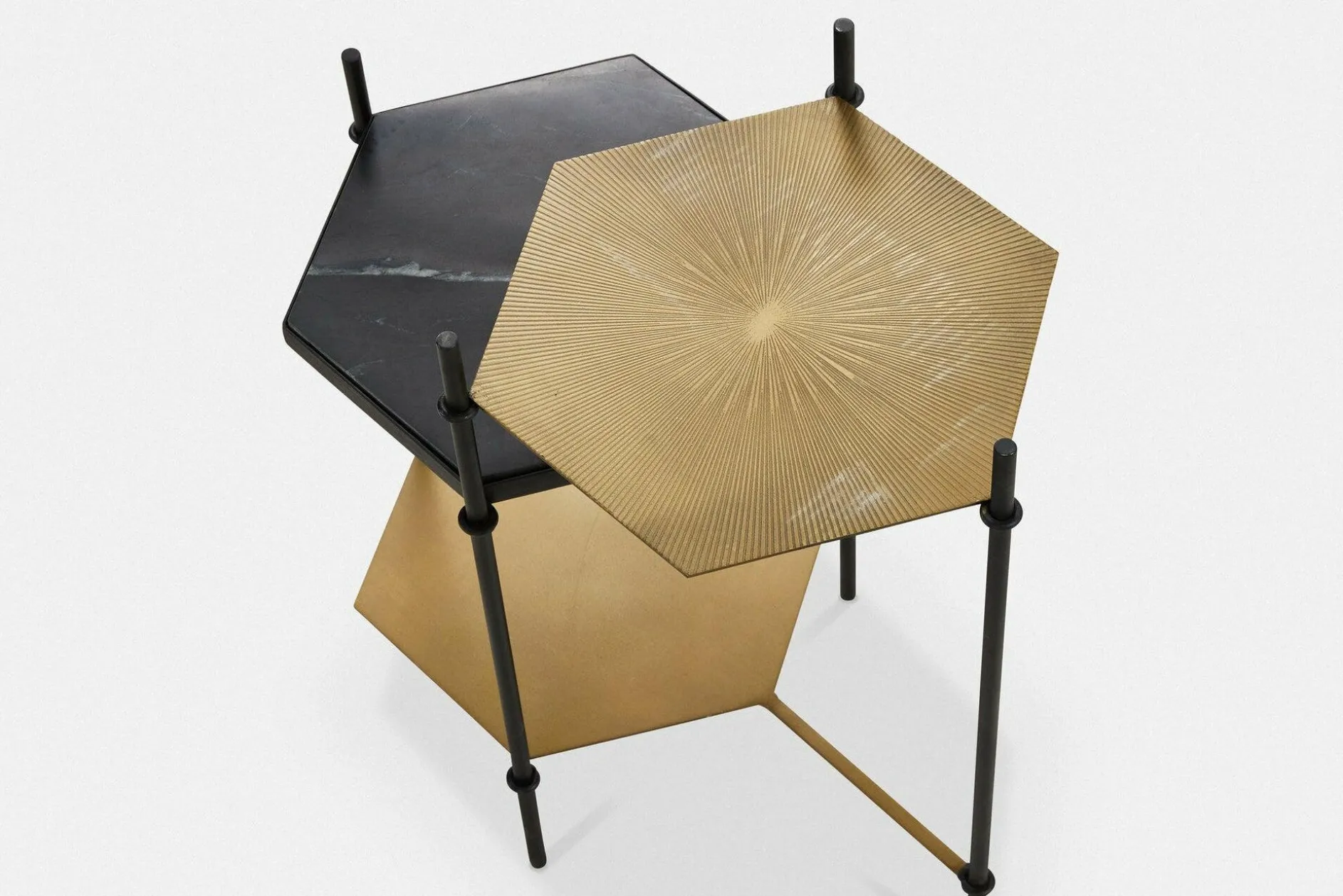 Hexall - Marble and Antique Brass Side Table