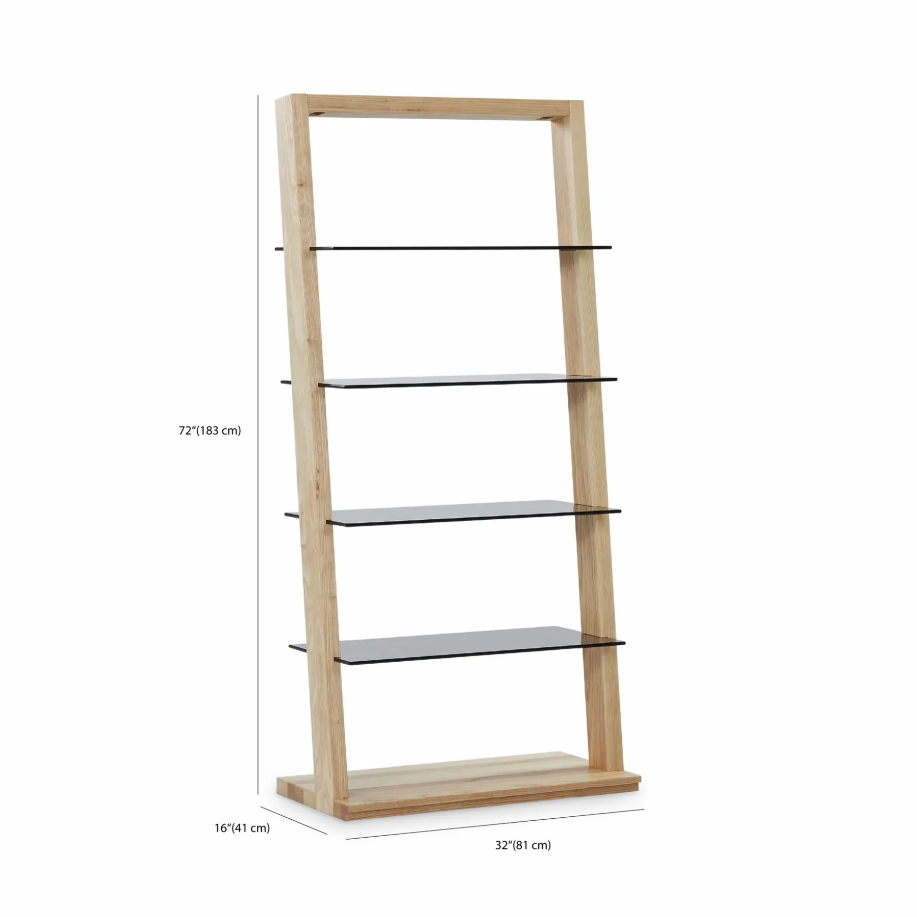 Miami - Solid Wood and Glass Leaning Shelving Unit by Verbois
