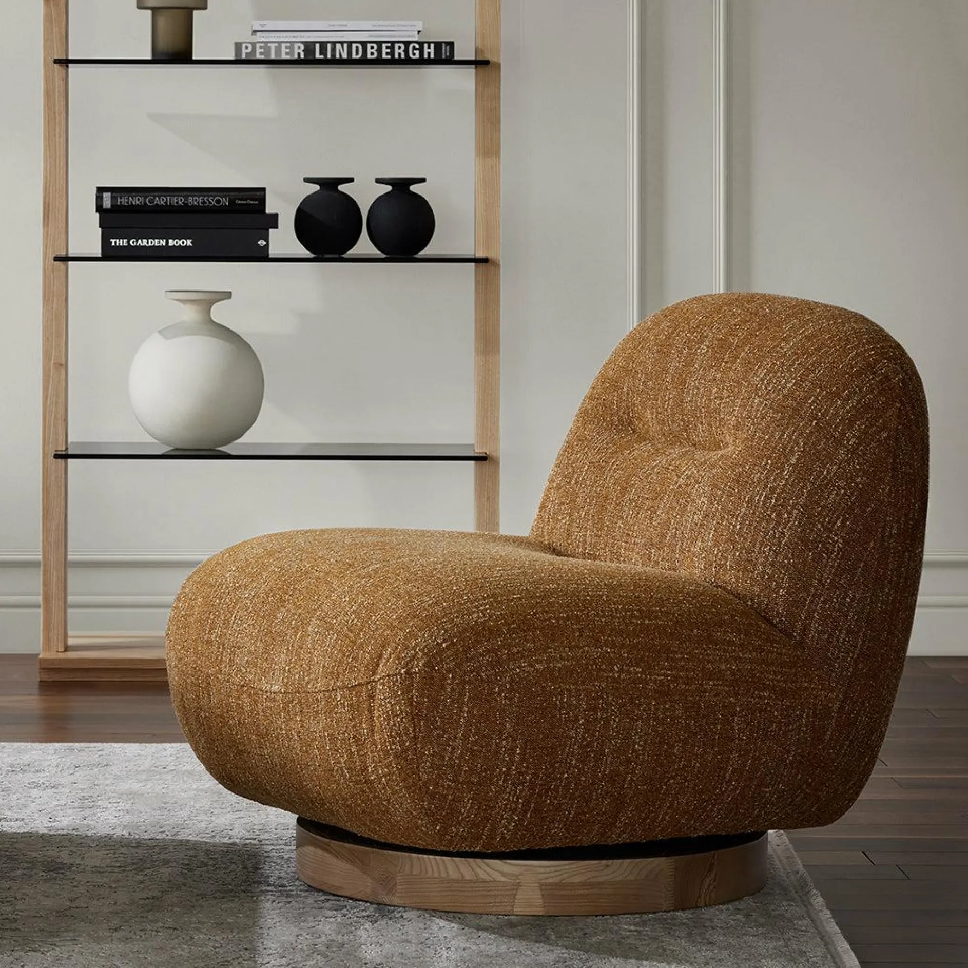 Pence - Bouclé Fabric Upholstered Swivel Chair