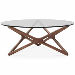 Quasar - Round Coffee Table in Glass and Walnut