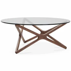 Quasar - Round Coffee Table in Glass and Walnut