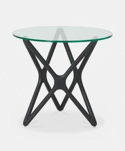 Quasar - Round Side Table in Glass and Wood