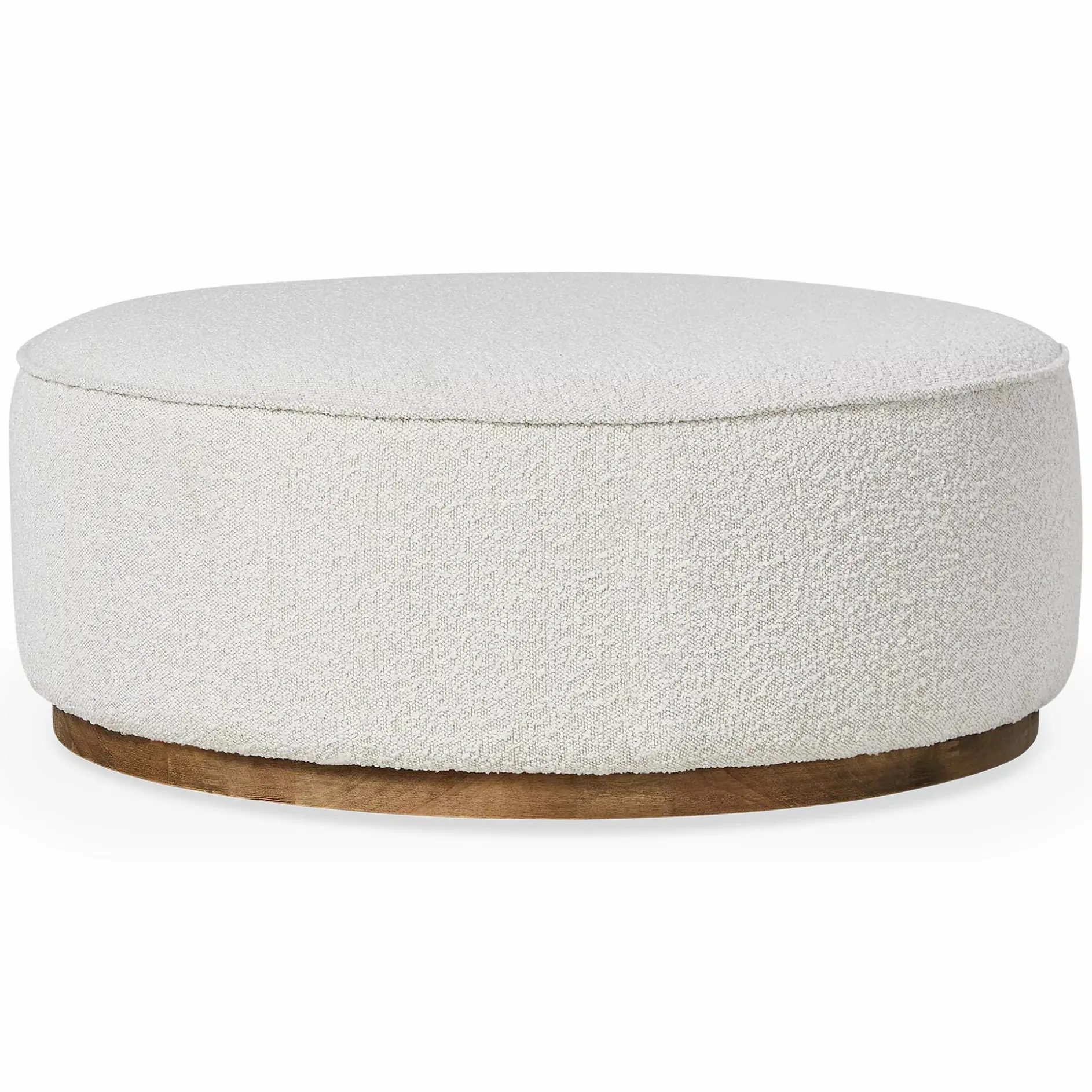 Sinclair - Large Round Bouclé Pouf with Wooden Base by Four Hands