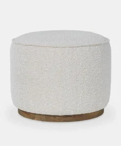 Sinclair - Round Bouclé Pouf with Wooden Base by Four Hands