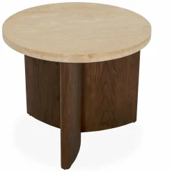 Toli - Travertine and Oak Side Table by Four Hands